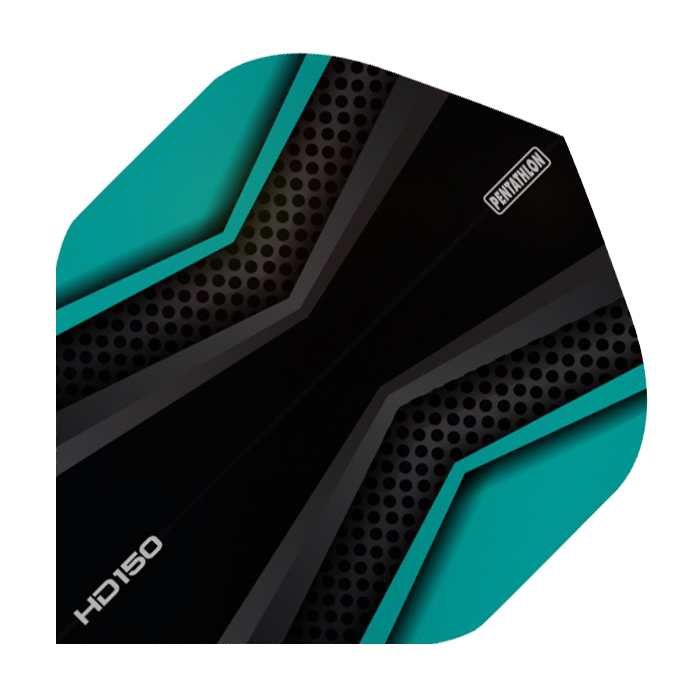 Das Bild zeigt einen HD 150 Pentathlon Flights in Schwarz und Aqua. Das Design ist modern mit schwarzen, grauen und aqua-farbenen Elementen und geometrischem Muster.